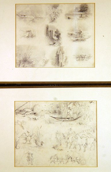 Ulike skisser av countryscener (juvenilia), ca. 1842 (blyant på papir) av John Everett Millais