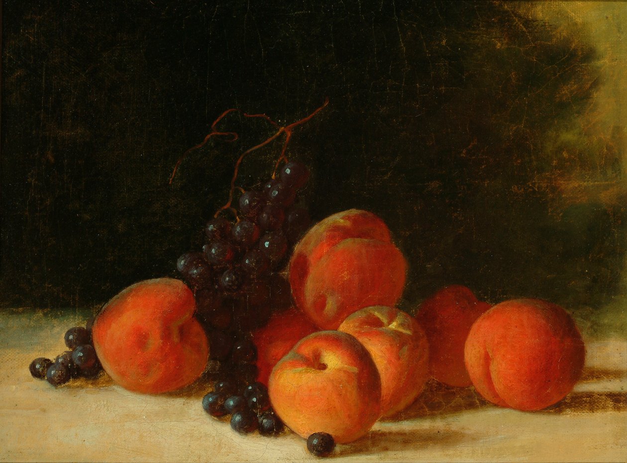 Stilleben med druer og fersken, ca. 1845 (olje på lerret) av John F. Francis