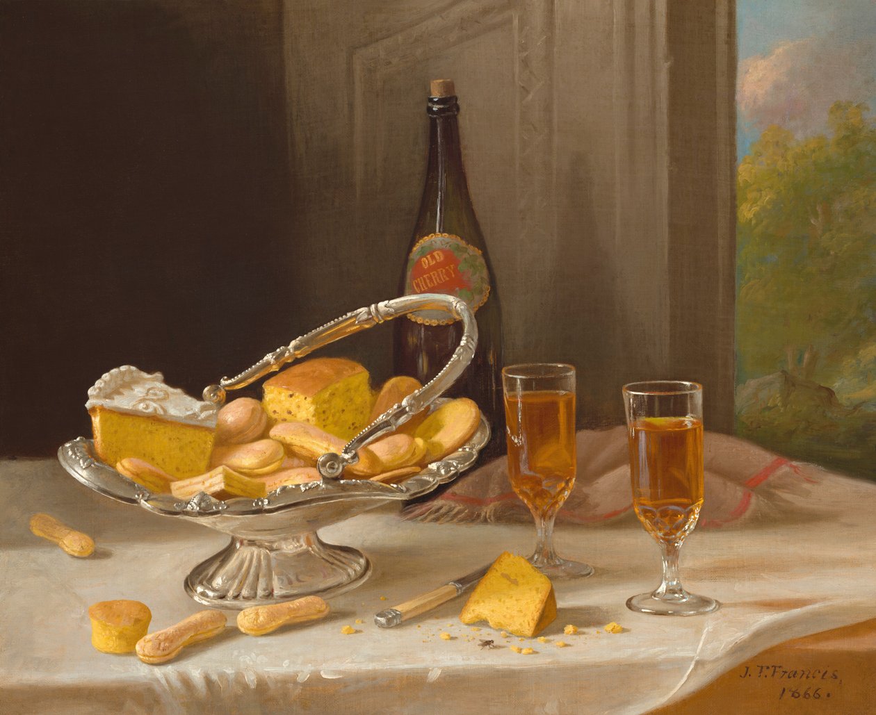 Stilleben med sølvkakekurv av John F. Francis