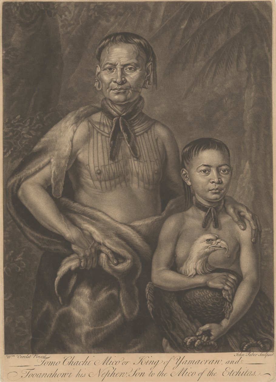 Tomo Chachi Mico, eller kongen av Yamacraw, og Tooanahowi [sic], nevøen hans av John Faber the younger