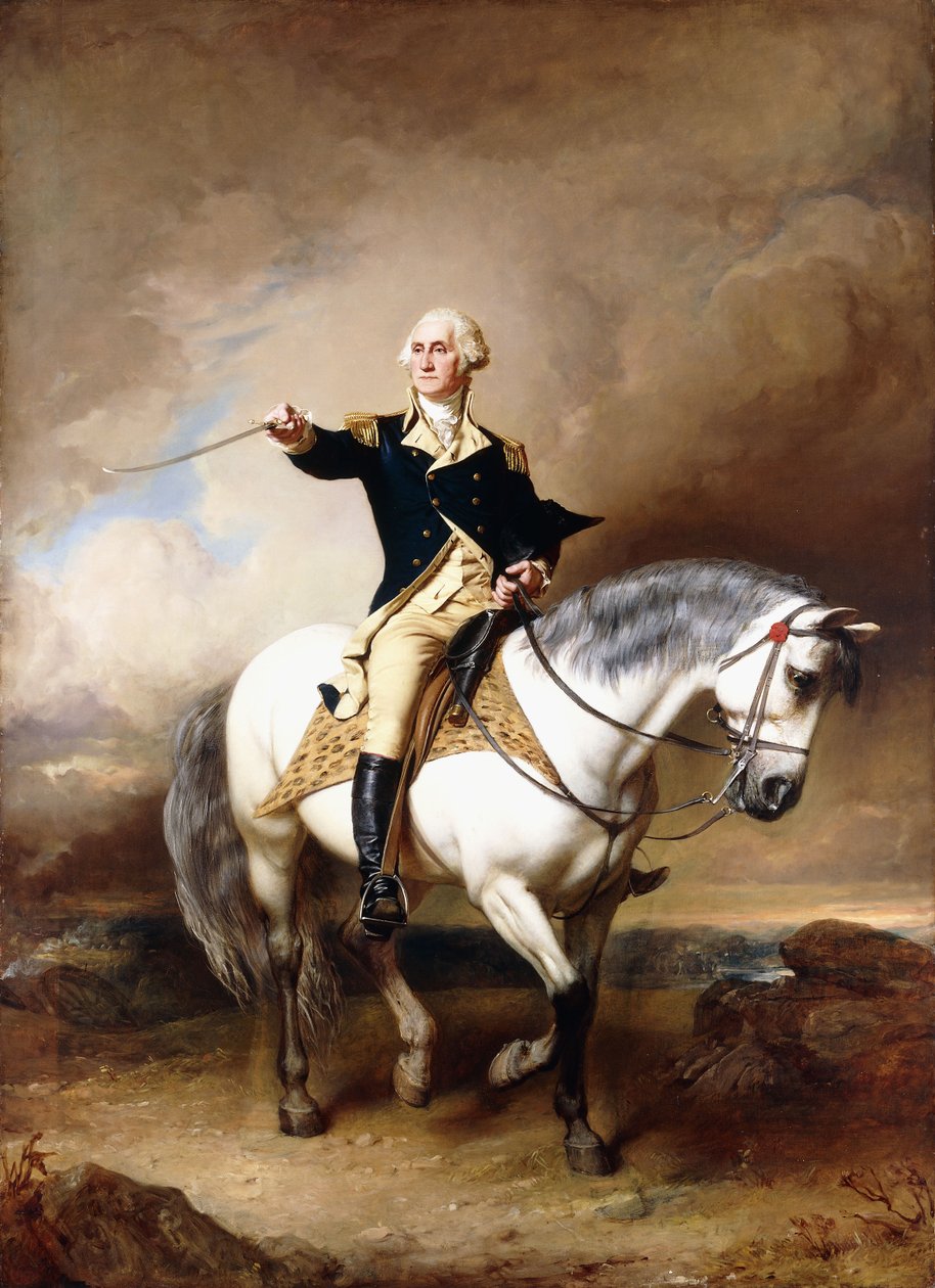 Portrett av George Washington tar salutten ved Trenton, av John Faed