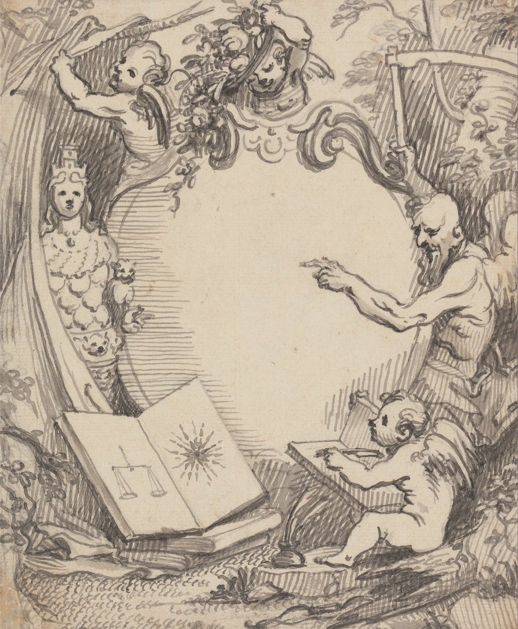 Design for en frontispice- Amor som studerer naturen av John Fayram