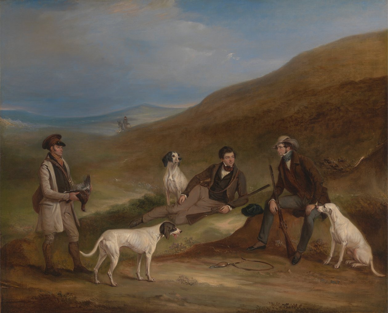 Edward Horner Reynard og hans bror George Grouse-skyter på Middlesmoor, Yorkshire, med deres viltvokter Tully Lamb av John Ferneley