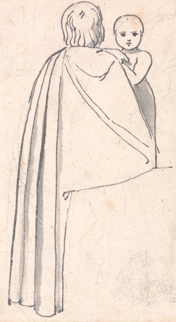 Baksiden av en kvinne med et barn som ser over skulderen hennes av John Flaxman
