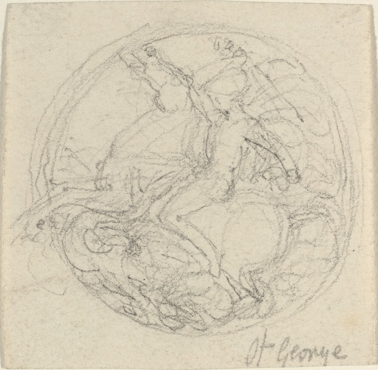 Design for en medalje som representerer Saint George and the Dragon av John Flaxman