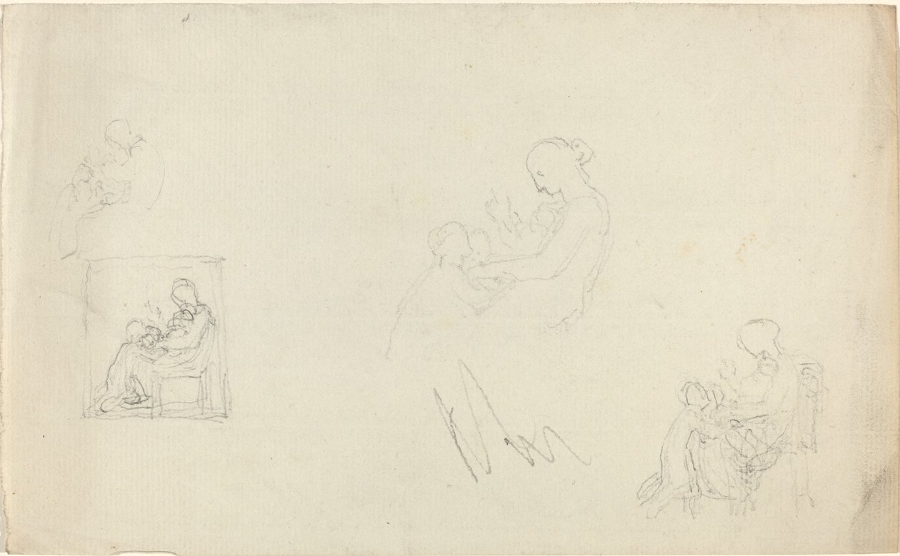 Fire studier av en sittende kvinne med barn ved føttene (skisser til monumentet til Lady FitzHarris?) av John Flaxman