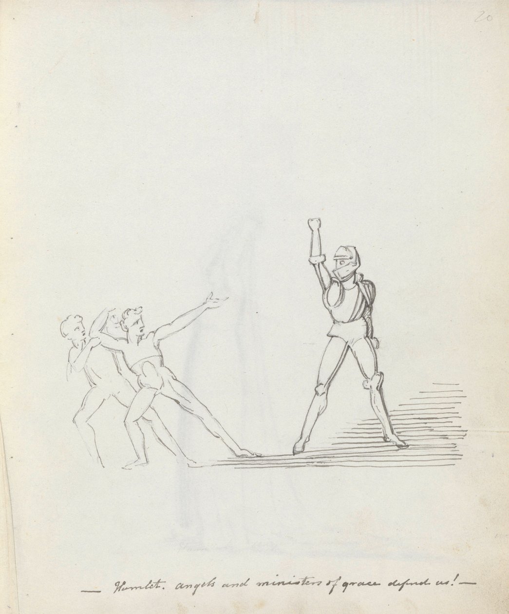 Hamlet. engler og nådetjenere forsvarer oss!, 1783 (penn, blekk og vask på papir) av John Flaxman