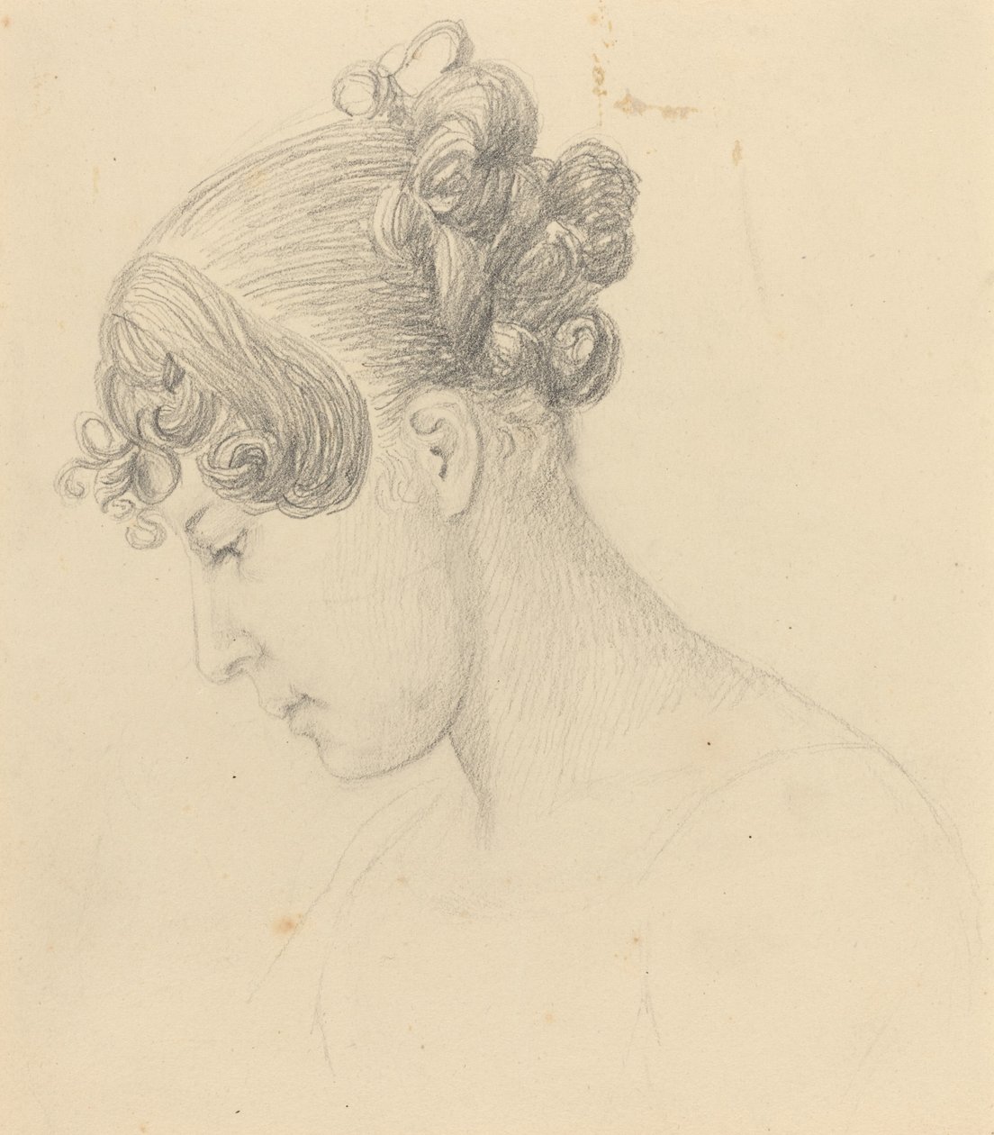 Hodet til en kvinne som ser ned (Theresa Turner?) av John Flaxman
