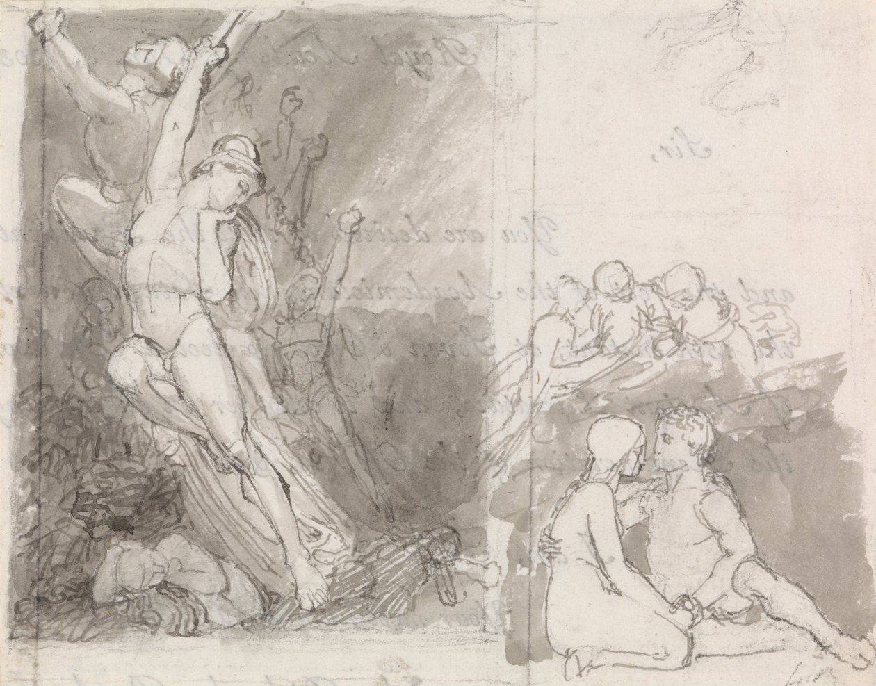 Illustrasjon til Miltons Paradise Lost- Adam og Eva bevoktet av englene av John Flaxman