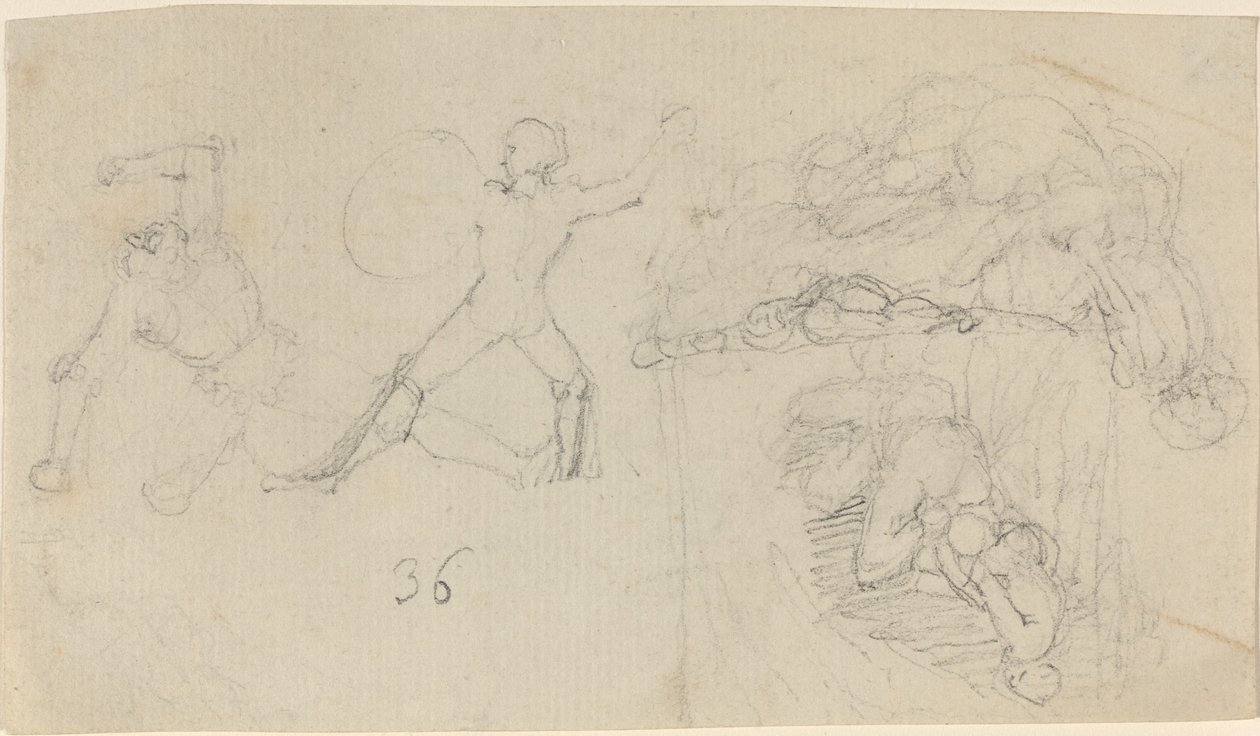 Ark med skisser, inkludert Two Warriors Fighting av John Flaxman