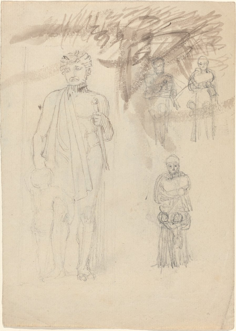 Studieark, inkludert Warrior with Child [recto and verso] av John Flaxman
