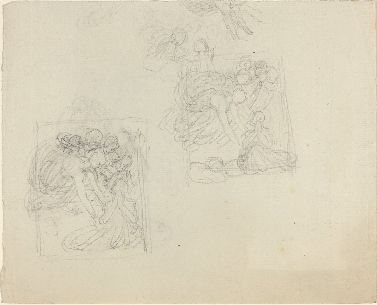 Studier for et monument med engler som strekker seg ned til en bedende figur [recto and verso] av John Flaxman