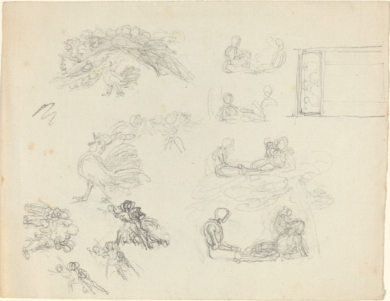 Studier av krokende hane og liggende figurer [recto and verso] av John Flaxman