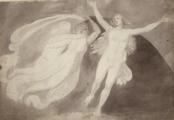 The Ascension of a Soul (blyant, penn og blekk med grå vask på papir) av John Flaxman
