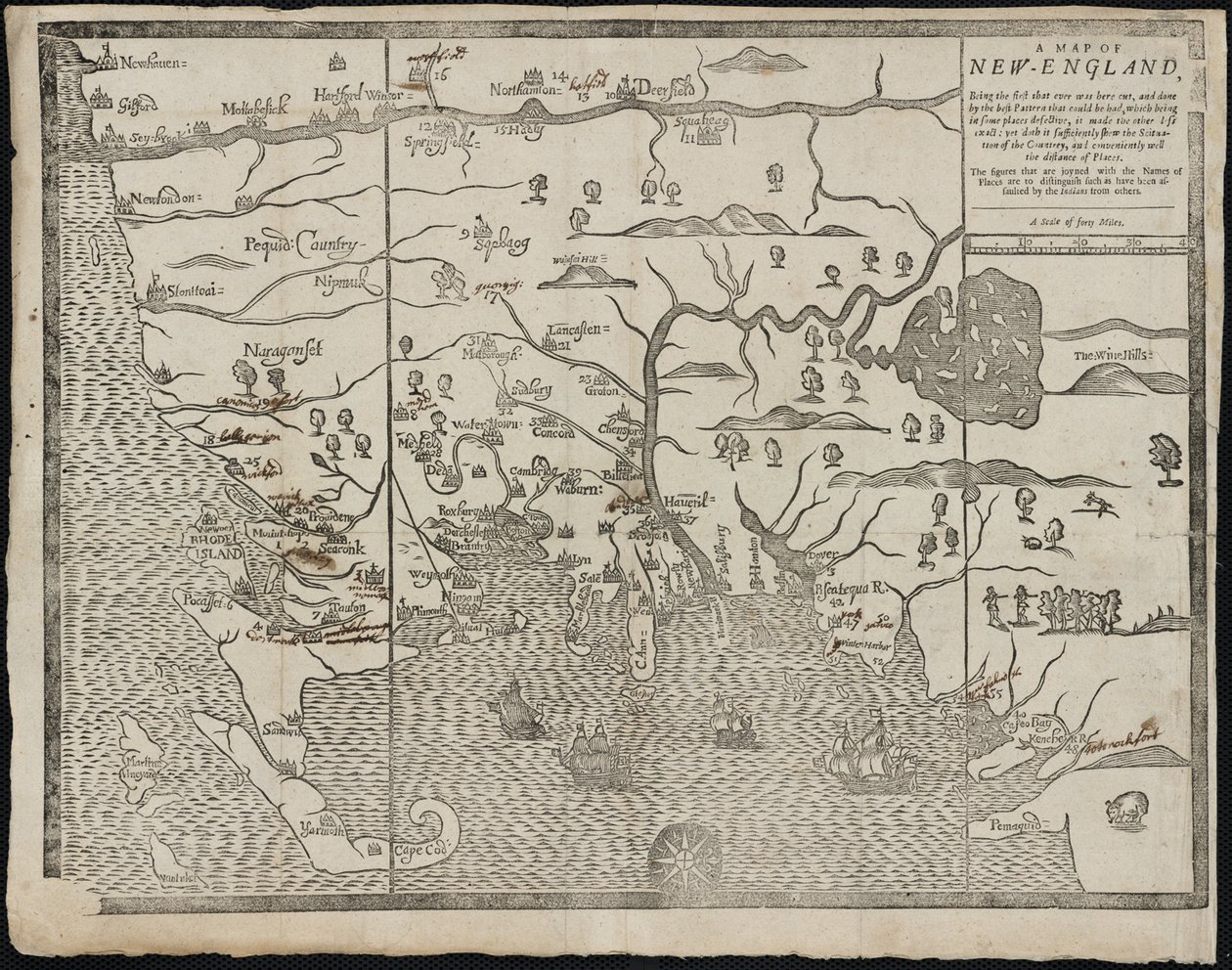 Kartet over New England Fra: William Hubbards The Present State of New-England, 1677 av John Foster