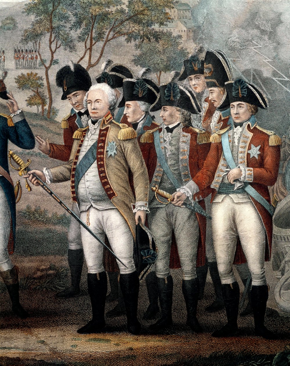 Britiske offiserer Tarleton, Cornwallis, Abercrombie, O