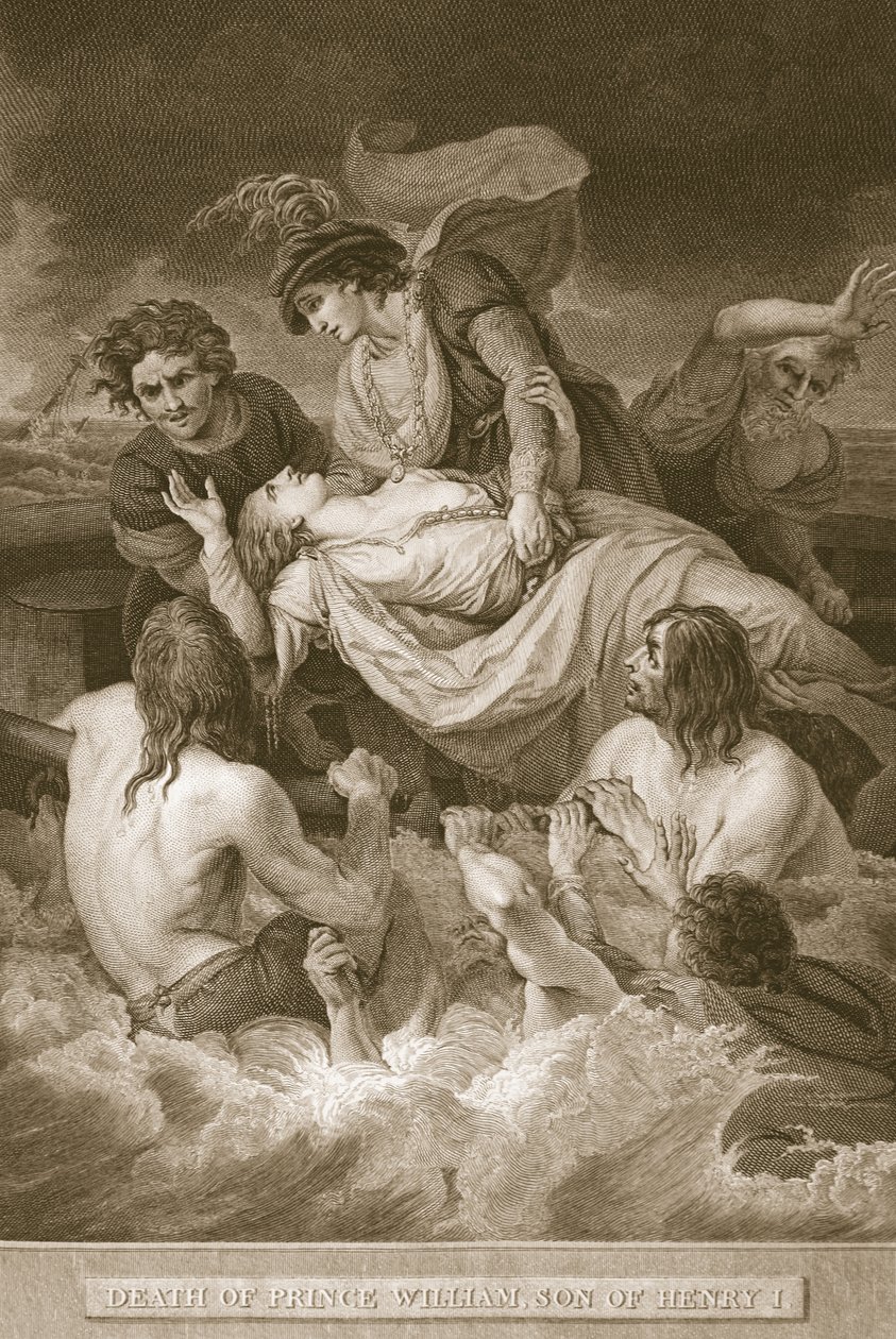 Prins Williams død, sønn av Henry I, gravert av J. Stow, illustrasjon fra David Humes 