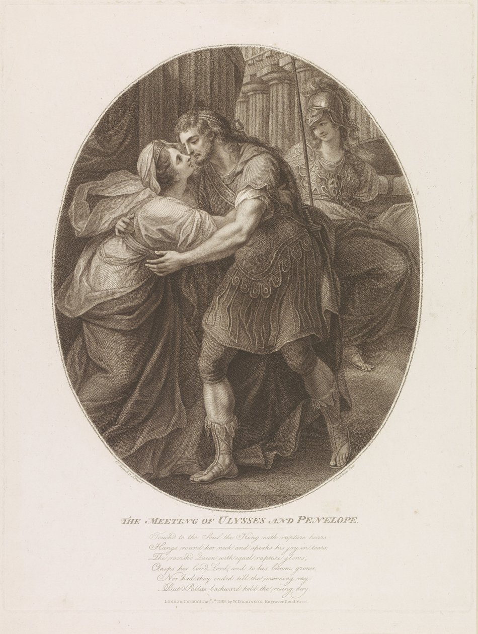 Møtet mellom Ulysses og Penelope, gravert av Francesco Bartolozzi av John Francis Rigaud
