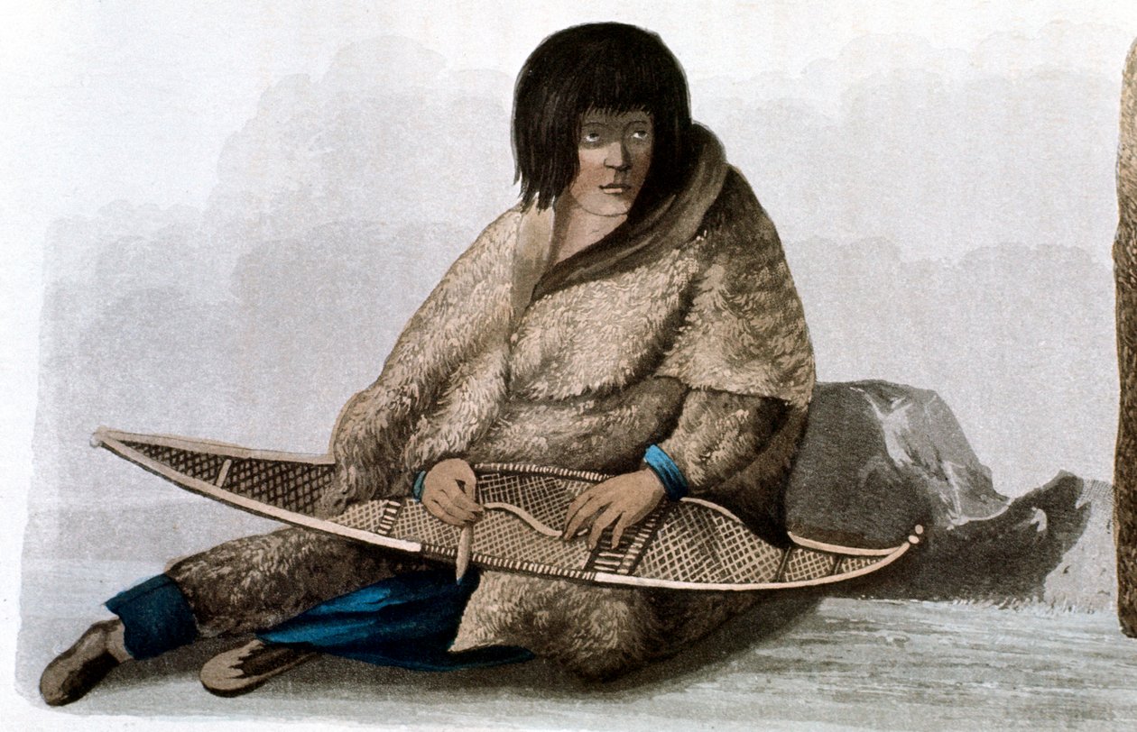Indisk kobberjente som reparerer snøsko, 1823 av John Franklin