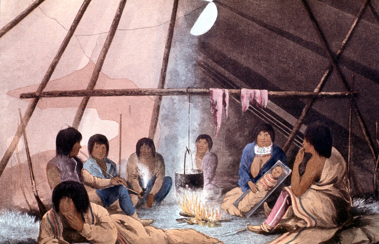 Interiør av Cree indiske telt, 1823 av John Franklin