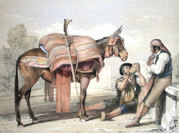 Omreisende bønder med et muldyr, Andalusia av John Frederick (after) Lewis