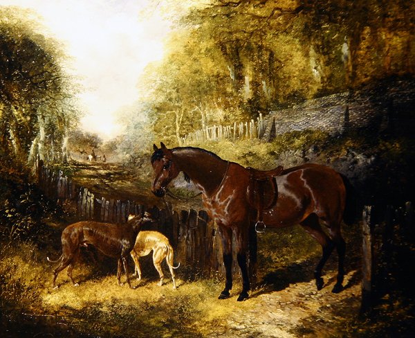 Ponni og greyhounds i et landskap (olje på lerret) av John Frederick Herring Jnr