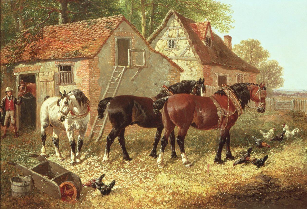 Klargjøring av ploghestene av John Frederick Herring Junior