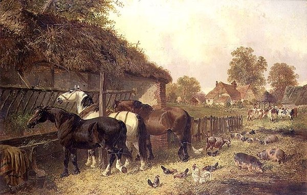 Tre hester på en krybbe av John Frederick Herring Junior