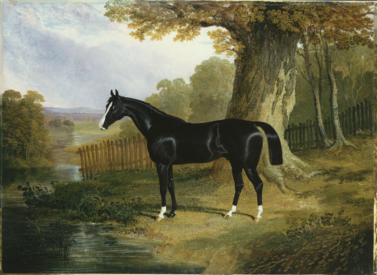 En mørk jeger i et elvelandskap, 1832 av John Frederick Herring Senior