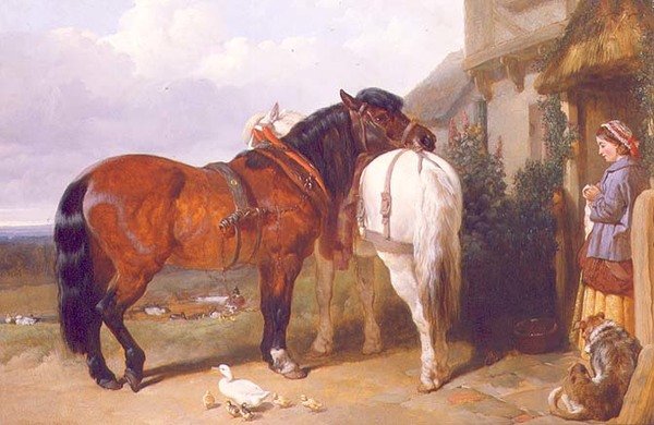 Carthorses ved en hyttedør av John Frederick Herring Senior