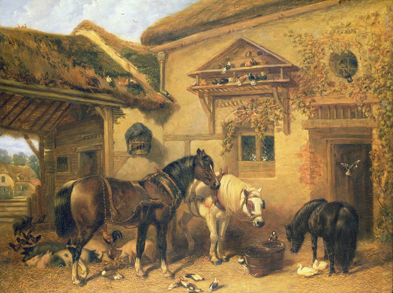 Hyttedør og gårdsplass, 1843 av John Frederick Herring Senior