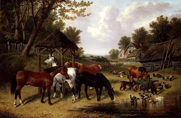 Hester ved en gårdsdam (olje på lerret) av John Frederick Herring Senior