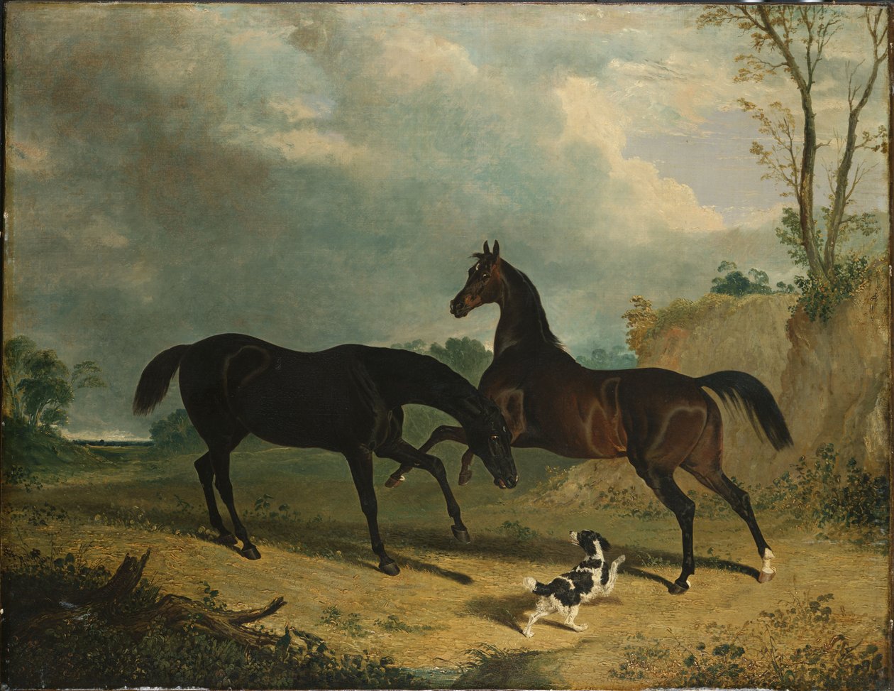 Jegere og en spaniel i et skogslandskap, 1835 av John Frederick Herring Senior
