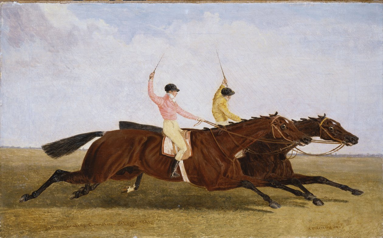 Satiriker med William Scott Up Beating Coronation med John Day Up - The St. Leger 1841 av John Frederick Herring Senior
