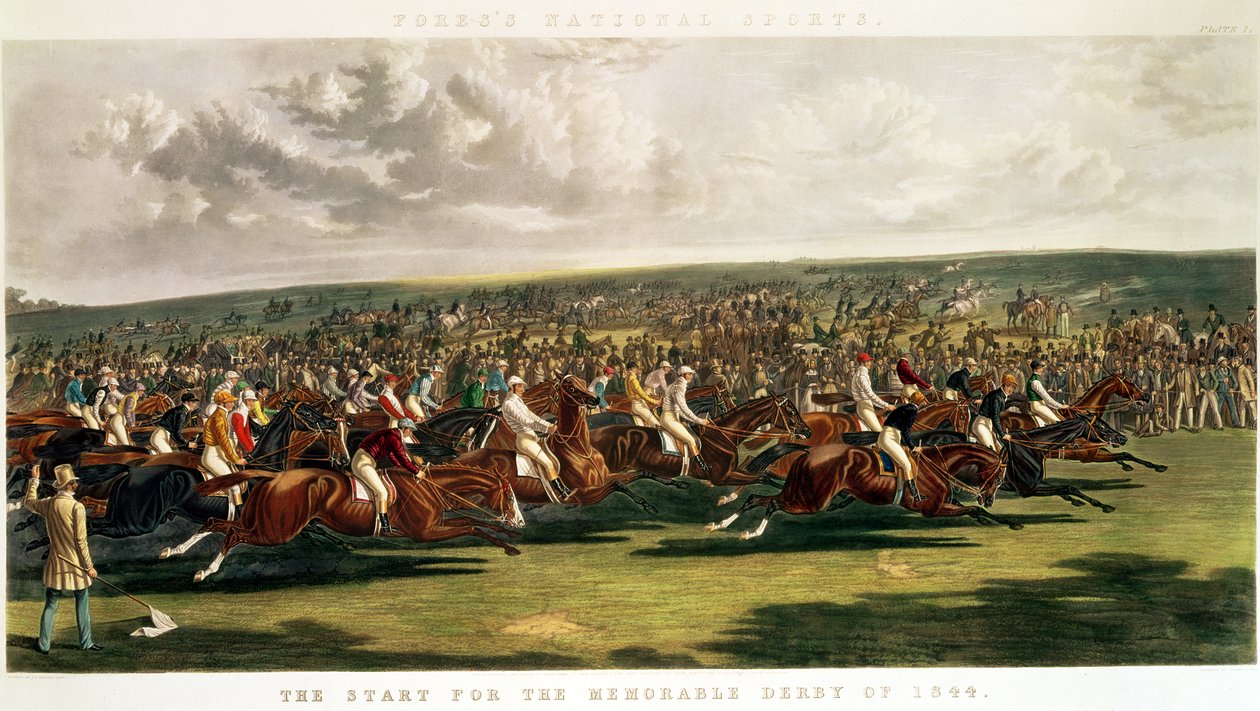 Starten på det minneverdige derbyet i 1844, gravert av Charles Hunt (1803-77) av John Frederick Herring Senior