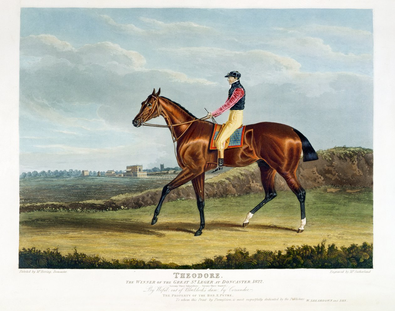'Theodore', vinneren av den store St. Leger i Doncaster, 1822, gravert av Thomas Sutherland (f.v.t. 1785), pub. av W. Sheardown und Son (akvatint) av John Frederick Herring Senior