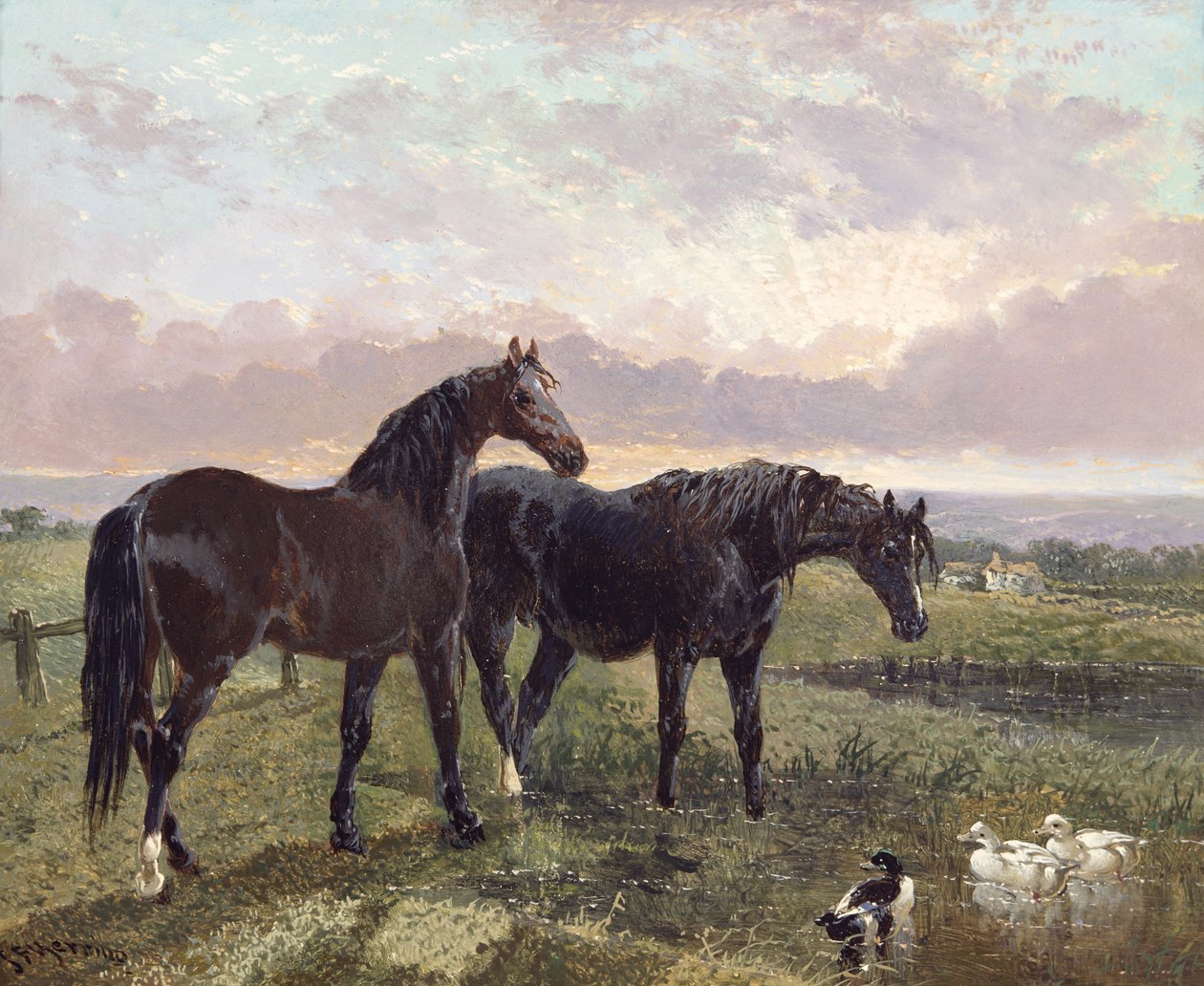 To hester beiter ved solnedgang av John Frederick Herring Senior