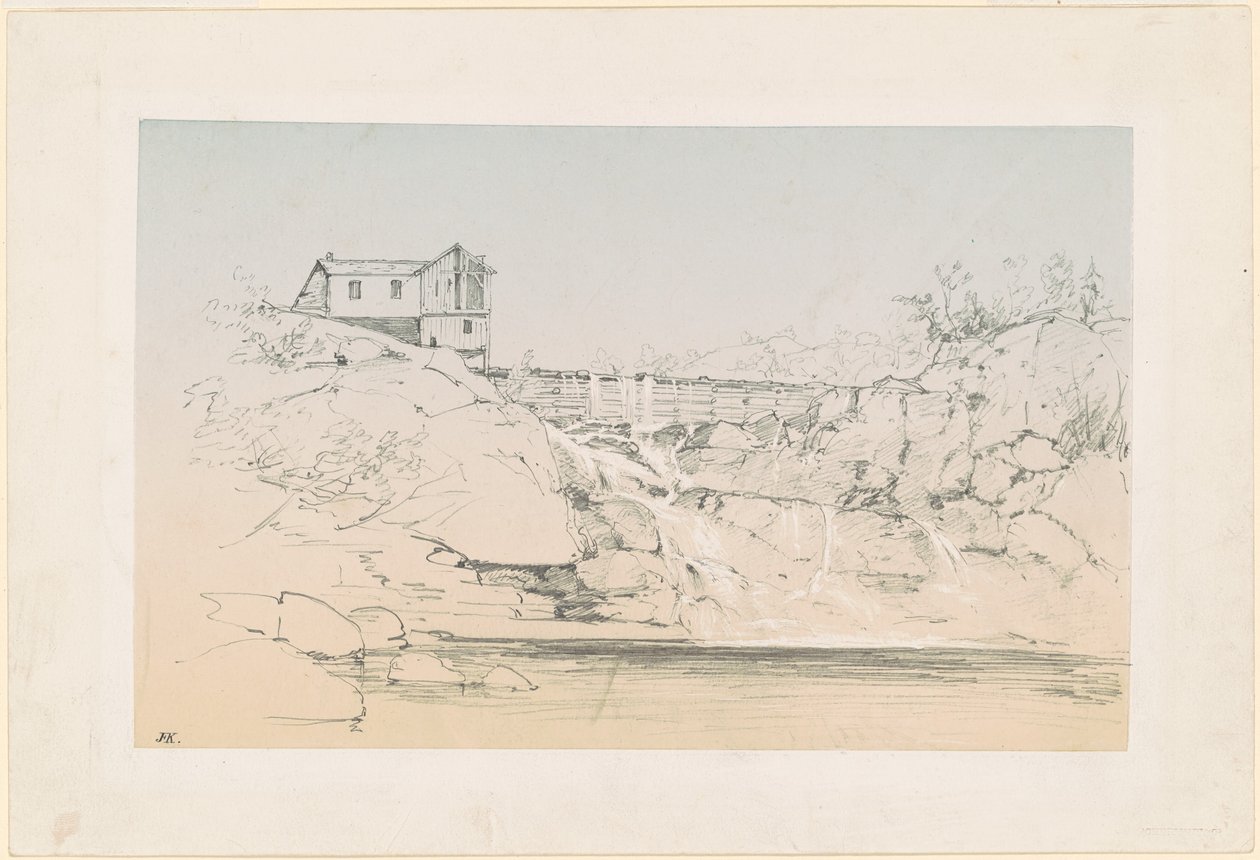 Bygning ved en demning av John Frederick Kensett