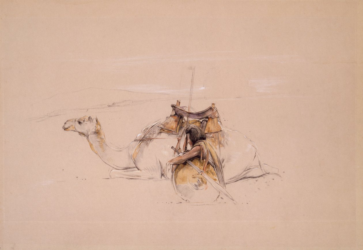 En bisharin-araber av sin kamel (blyant og akvarell) av John Frederick Lewis