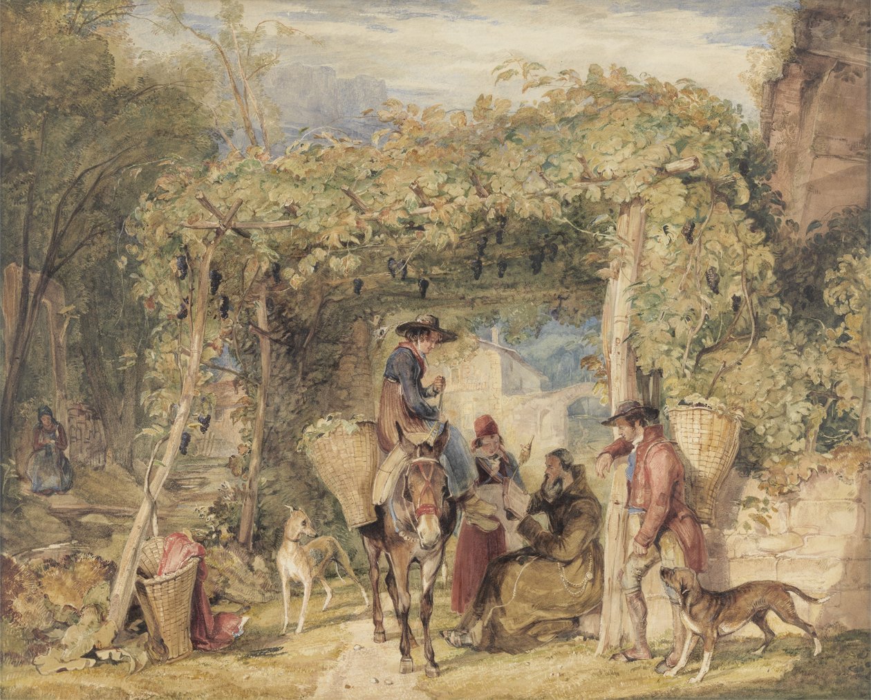 Figurer og dyr i en vingård, ca. 1829 (akvarell, gouache og grafitt på papir) av John Frederick Lewis
