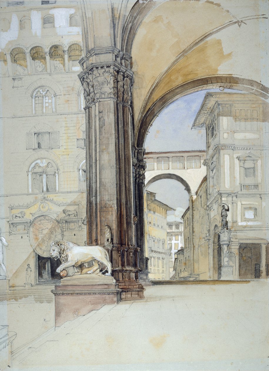 Firenze: Palazzo Vecchio og Uffizi, ca 1820-tallet av John Frederick Lewis