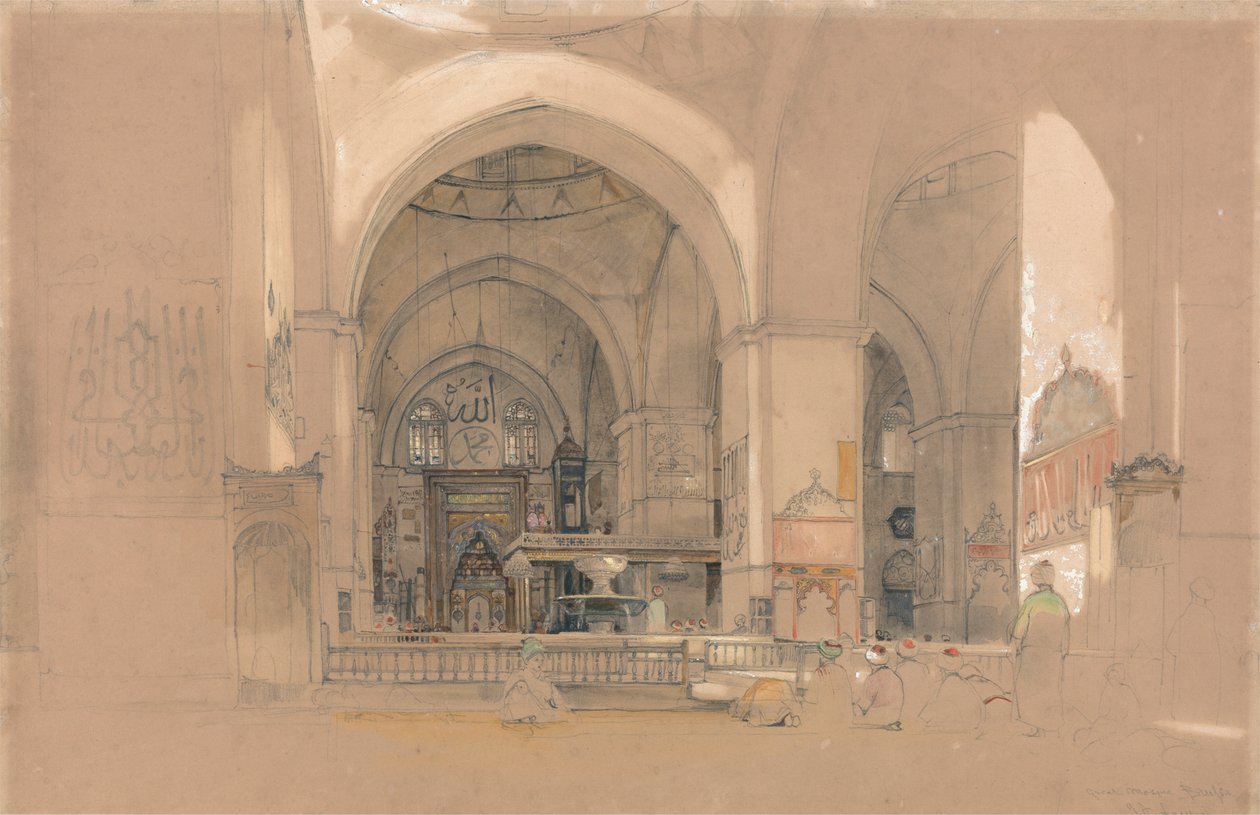 Interiør i den store moskeen, (Ulucami) Bursa, Tyrkia av John Frederick Lewis