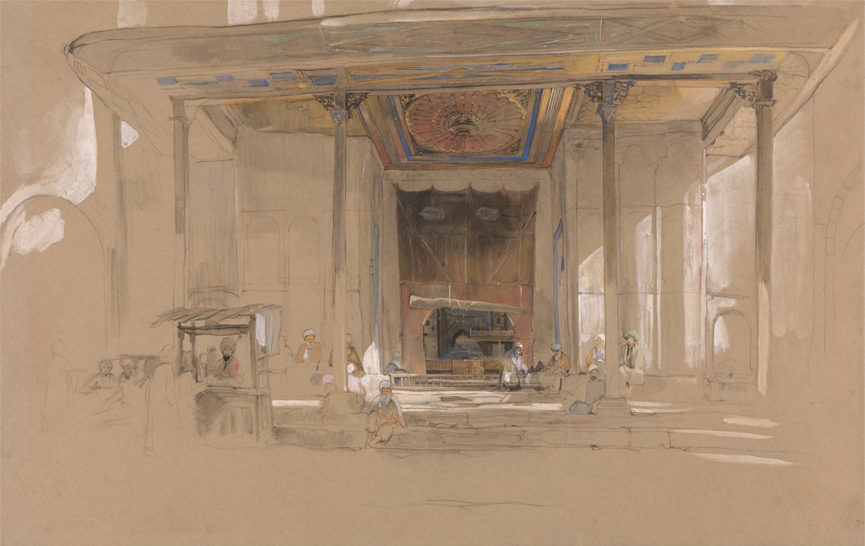 Hovedinngangen til den store moskeen, (Ulu cami) Bursa, Tyrkia, av John Frederick Lewis