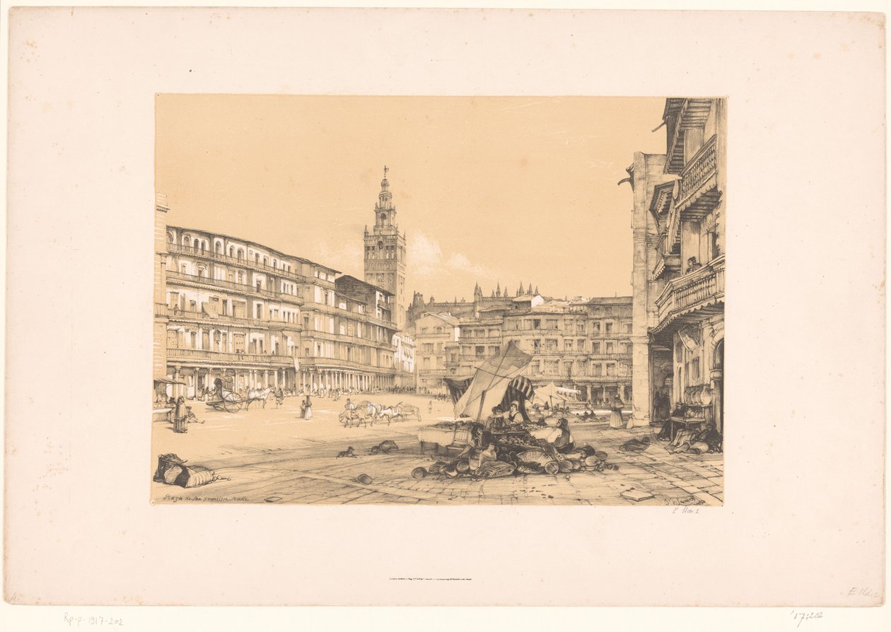 Skisser av en tur til Spania: Plaza de San Francisco, i Sevilla Plaza de San Francisco, Sevilla (tittel på objekt) av John Frederick Lewis