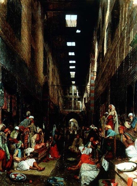 Bezestein-basaren i El Khan Khallil, Kairo av John Frederick Lewis