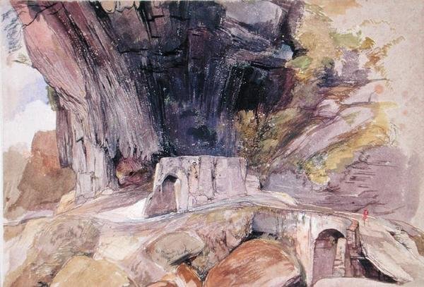 Fjellpasset (penn og grått blekk og akvarell på papir) av John Frederick Lewis