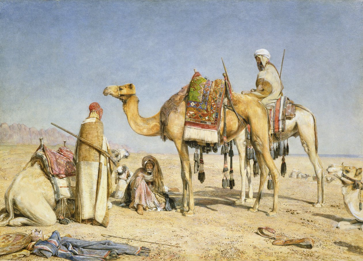 The Noonday Halt, 1853 (wc & gouache over blyant på kort) av John Frederick Lewis