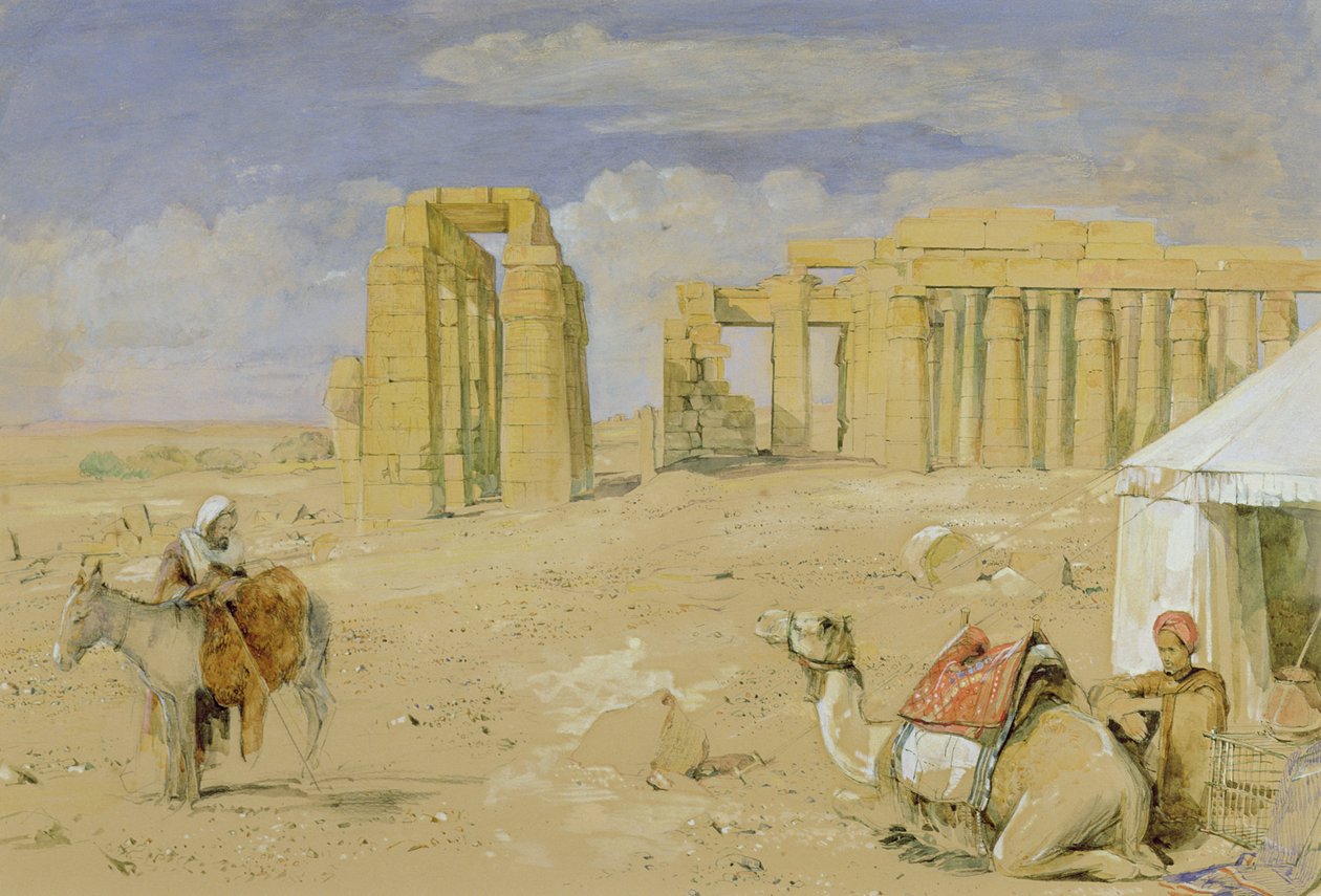 Ramesseum i Theben, ca. 1850 (akvarell, gouache, kull og kritt på papir) av John Frederick Lewis