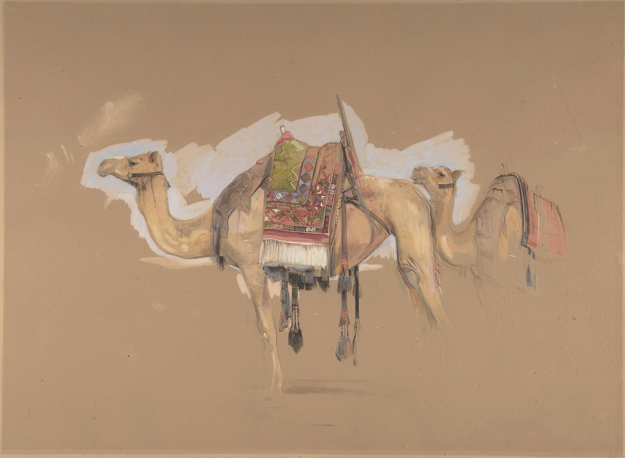 To kameler, ca. 1843. av John Frederick Lewis