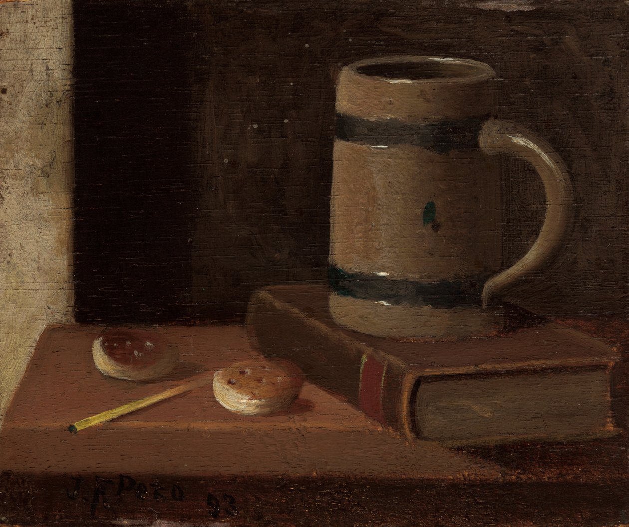 Krus, bok, kjeks og fyrstikk, 1893. av John Frederick Peto